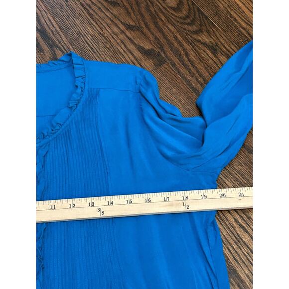 Sundance Women's Blue Crinkle Pleated Long Sleeve Button Up Blouse Top Size M - Picture 5 of 7